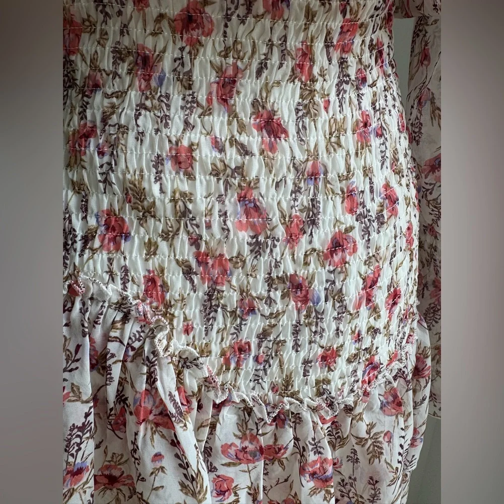 Princess Polly Floral Smocked Ruffle Layered Skirt Long Sleeve Dress ~ Size 2 - Picture 12 of 14